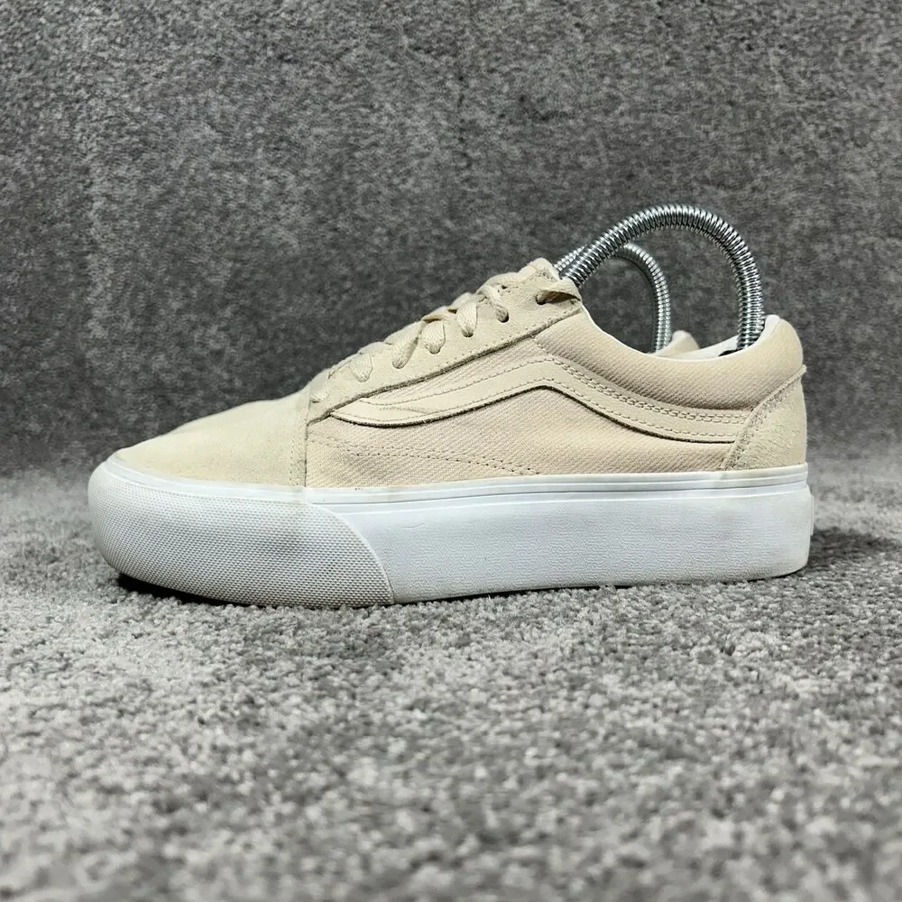 VANS Old Skool Women’s Size 7 Tan Suede Canvas Casual Lace Up Shoes Used